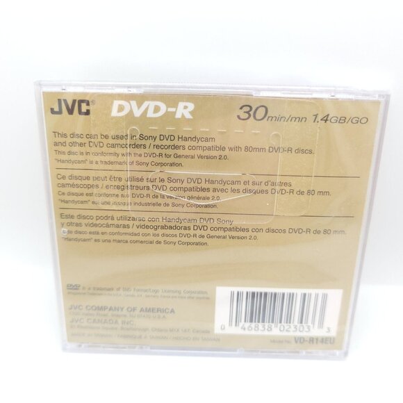 JVC Blank DVD DVD-R Sony Handycam Disc 30 Min 1.4GB/GO New Unopened - Picture 3 of 6